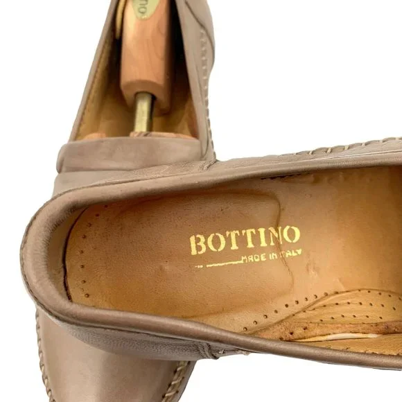 BOTTINO Taupe Italian Calf Leather Moc Toe‎ Kiltie Dress Loafers